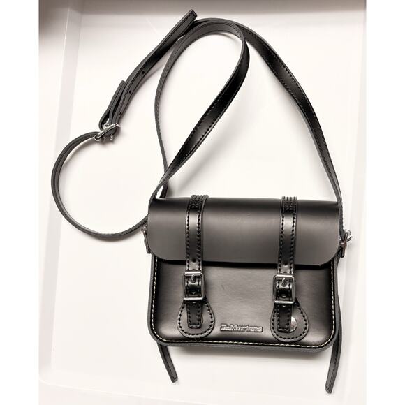 Dr Martens Black Leather Bag Buckle Crossbody Biker Womans Unused 8x5" Saddle - Picture 1 of 8